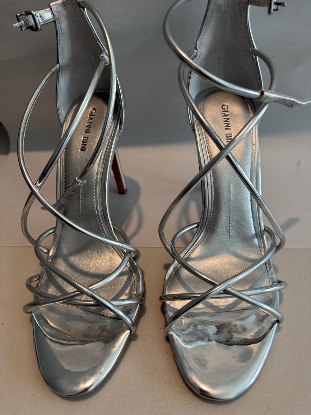 Gianni Bini Metallic Silver Strappy High-Heel Sandals